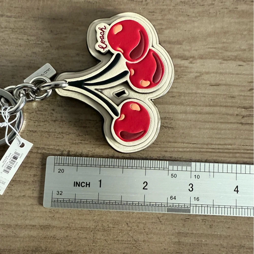 NWT Coach Red Cherry Keychain with Silver Red Accents CZ092